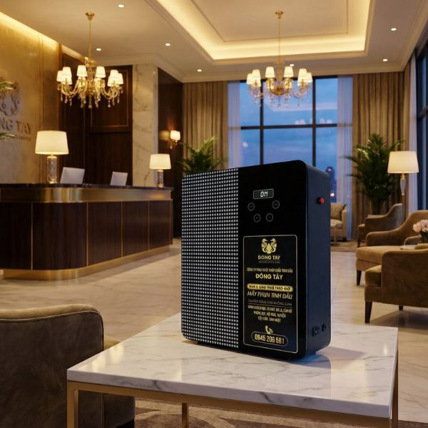 M&aacute;y phun tinh dầu c&ocirc;ng nghiệp đặt tại sảnh đ&oacute;n tiếp sang trọng, khẳng định đẳng cấp dịch vụ
