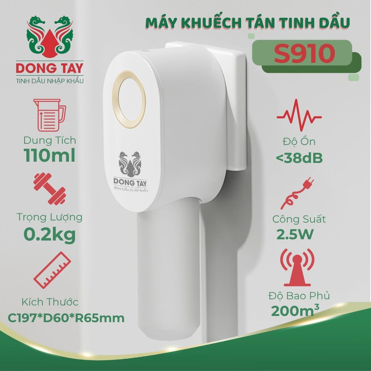 Máy khuếch tán tinh dầu S910 nhỏ gọn 0.2kg, độ bao phủ 200m³ với độ ồn cực thấp dưới 38dB Máy khuếch tán tinh dầu S910 nhỏ gọn 0.2kg, độ bao phủ 200m³ với độ ồn cực thấp dưới 38dB