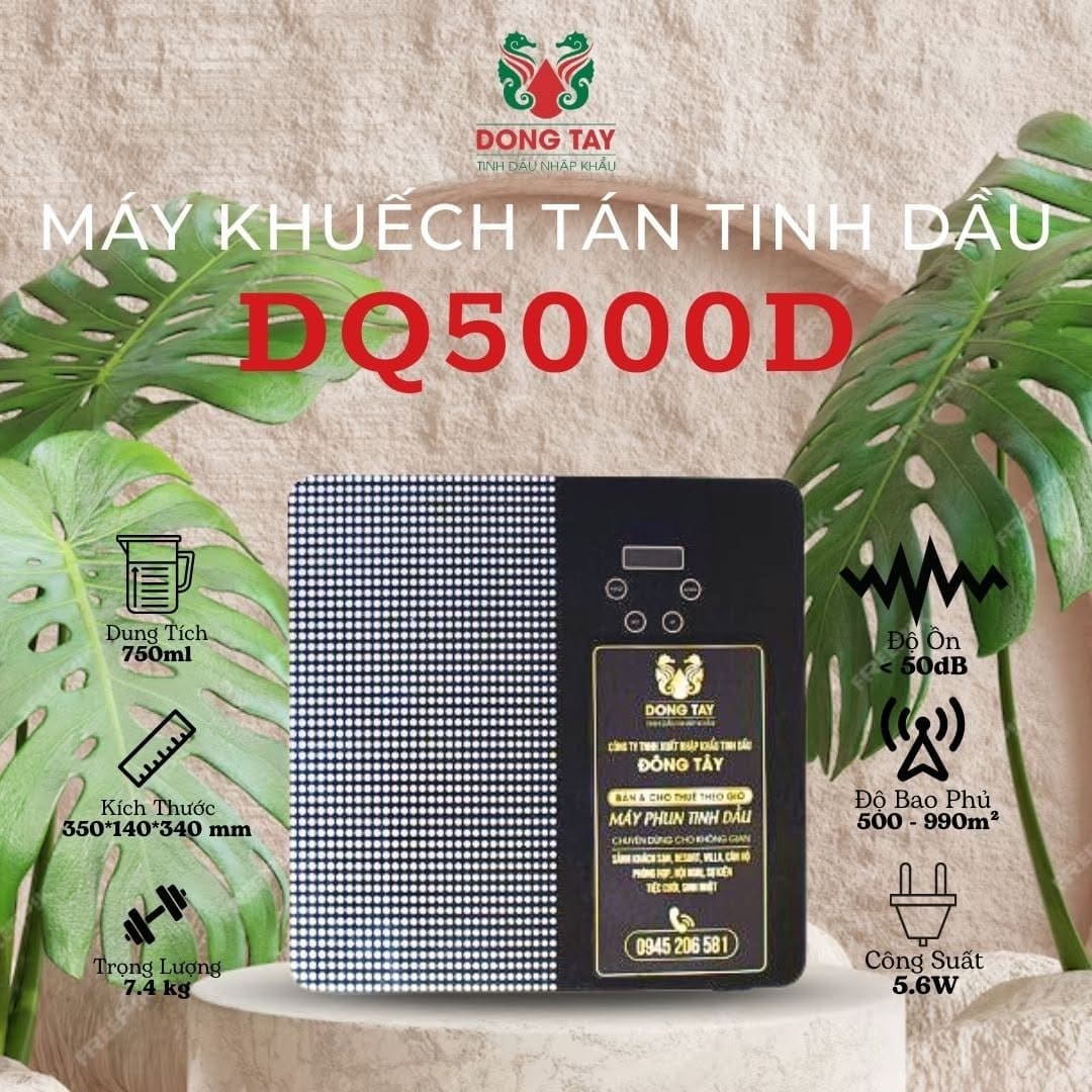 Model DQ5000 sở hữu khả năng bao phủ diện tích rộng từ 500m² đến 990m², độ ồn cực thấp dưới 50dB