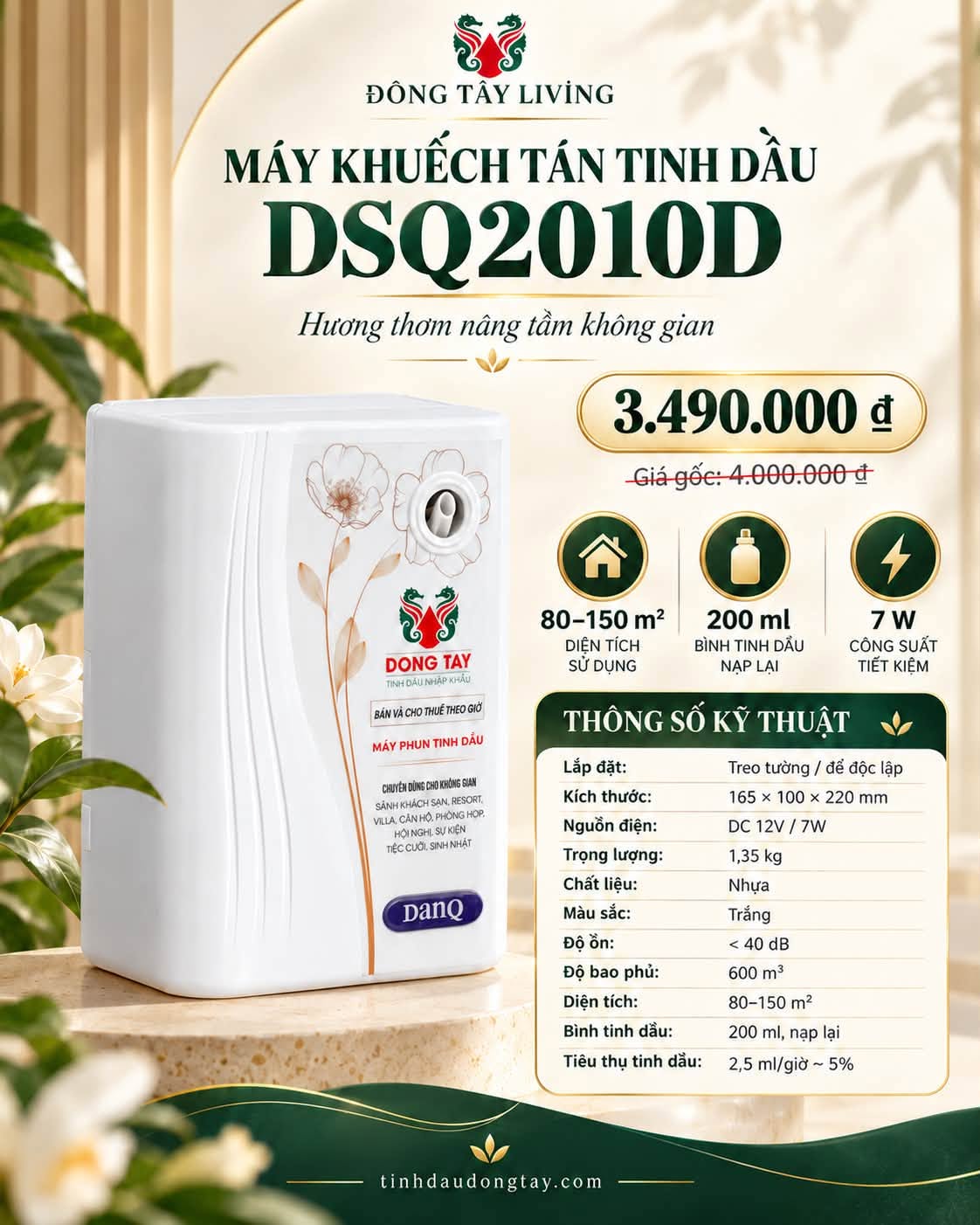 Máy khuếch tán tinh dầu DanQ DSQ2010D treo tường chính hãng